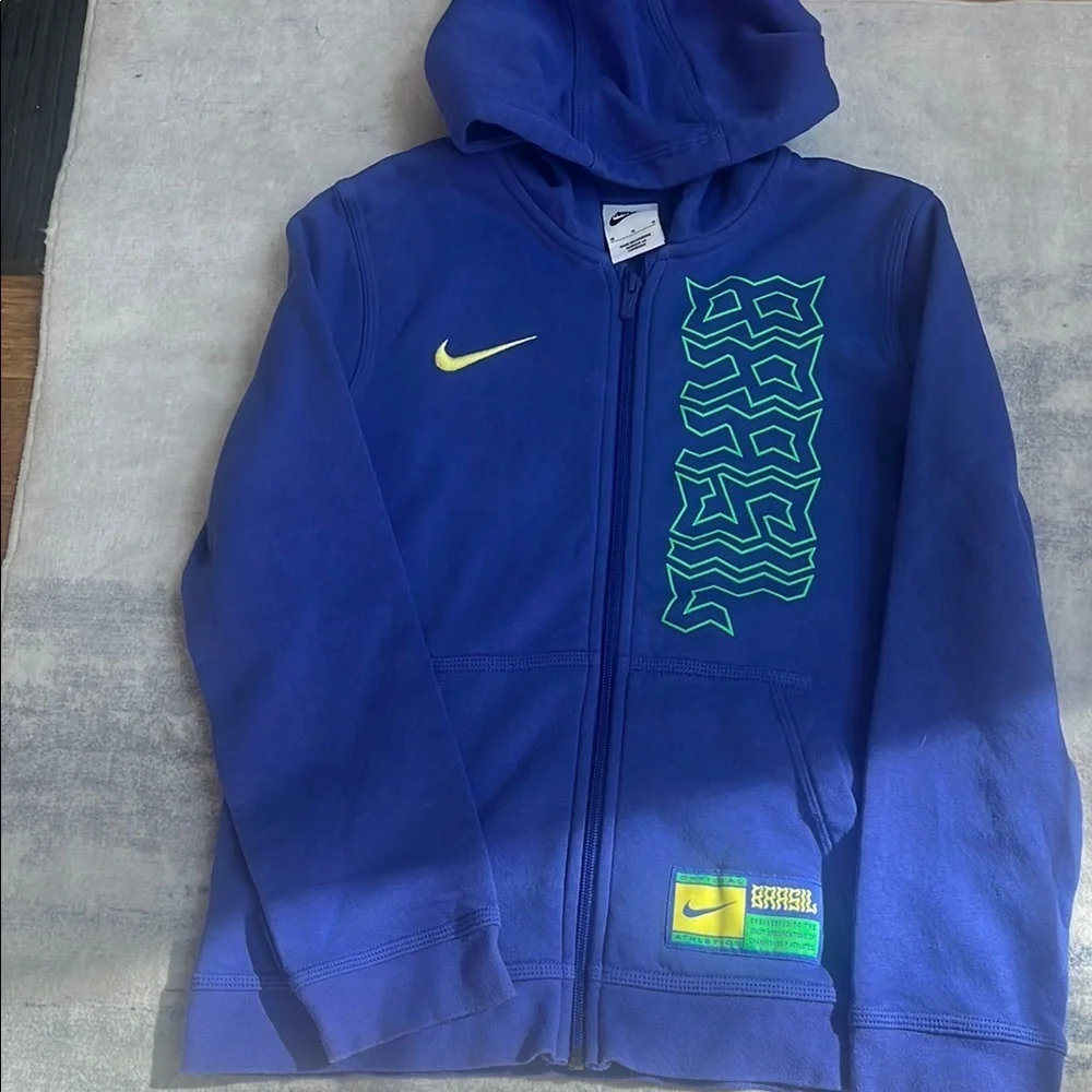 (169)Nike Blue and Green Athletic Sweatshirt Full-Zip